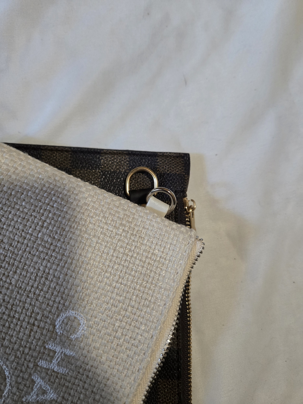 Canvas Zip Pouch Set - Neutral Ivory and Brown - Picture 6 of 6